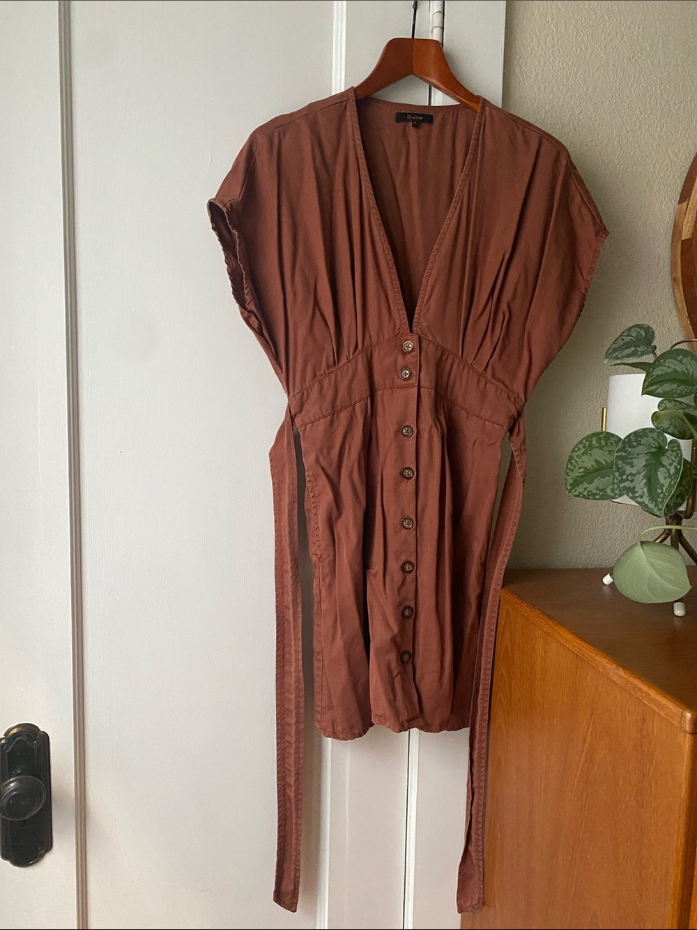 Quince Rust Brown Button-Front Mini Dress